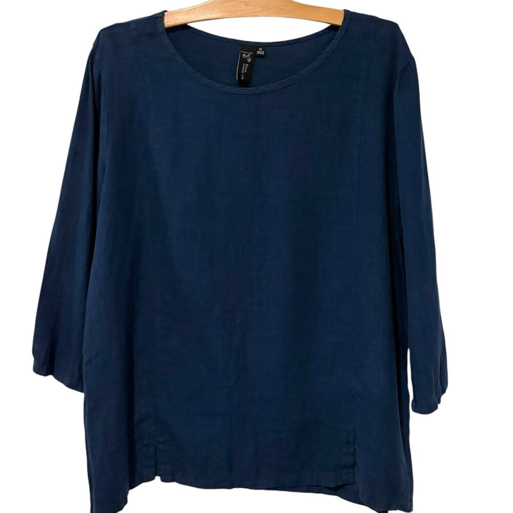 Focus Casual Life | Top Linen Navy 3/4 Sleeves Vacation Minimalist- Size XL